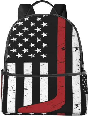 American Hockey Flag Black White Backpack Lightweight Laptop Backpacks Casual Double Shoulder Backpack For Women Men Travel