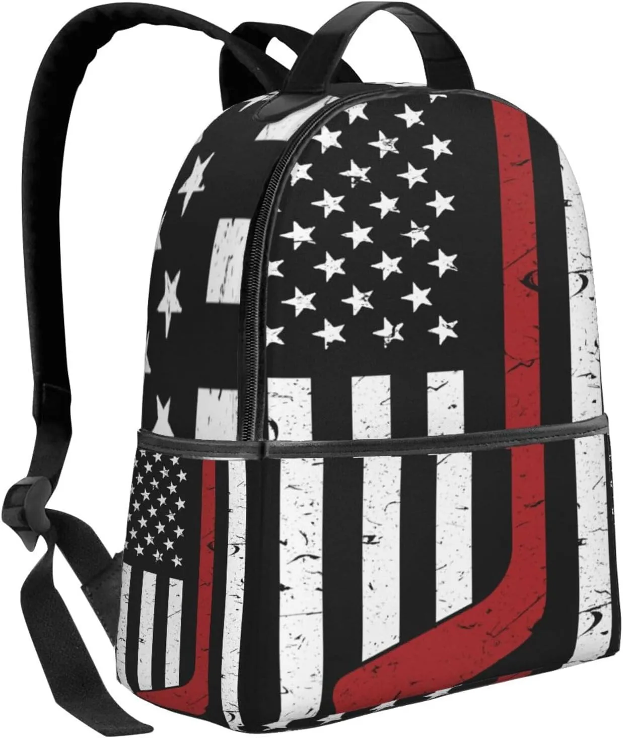 American Hockey Flag Black White Backpack Lightweight Laptop Backpacks Casual Double Shoulder Backpack For Women Men Travel