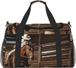 American West Rodeo Travel Duffel Bag Lightweight Waterproof Carry On Tote Bag Foldable Weekender Overnight Bags Sport Gym Bag For Women Men
