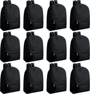 Amylove 12 Pack Backpack in Bulk 17 inch Lightweight Outdoor Travel Bag Classic Bookbags Bulk for Elementary Middle High(Black,Classic)