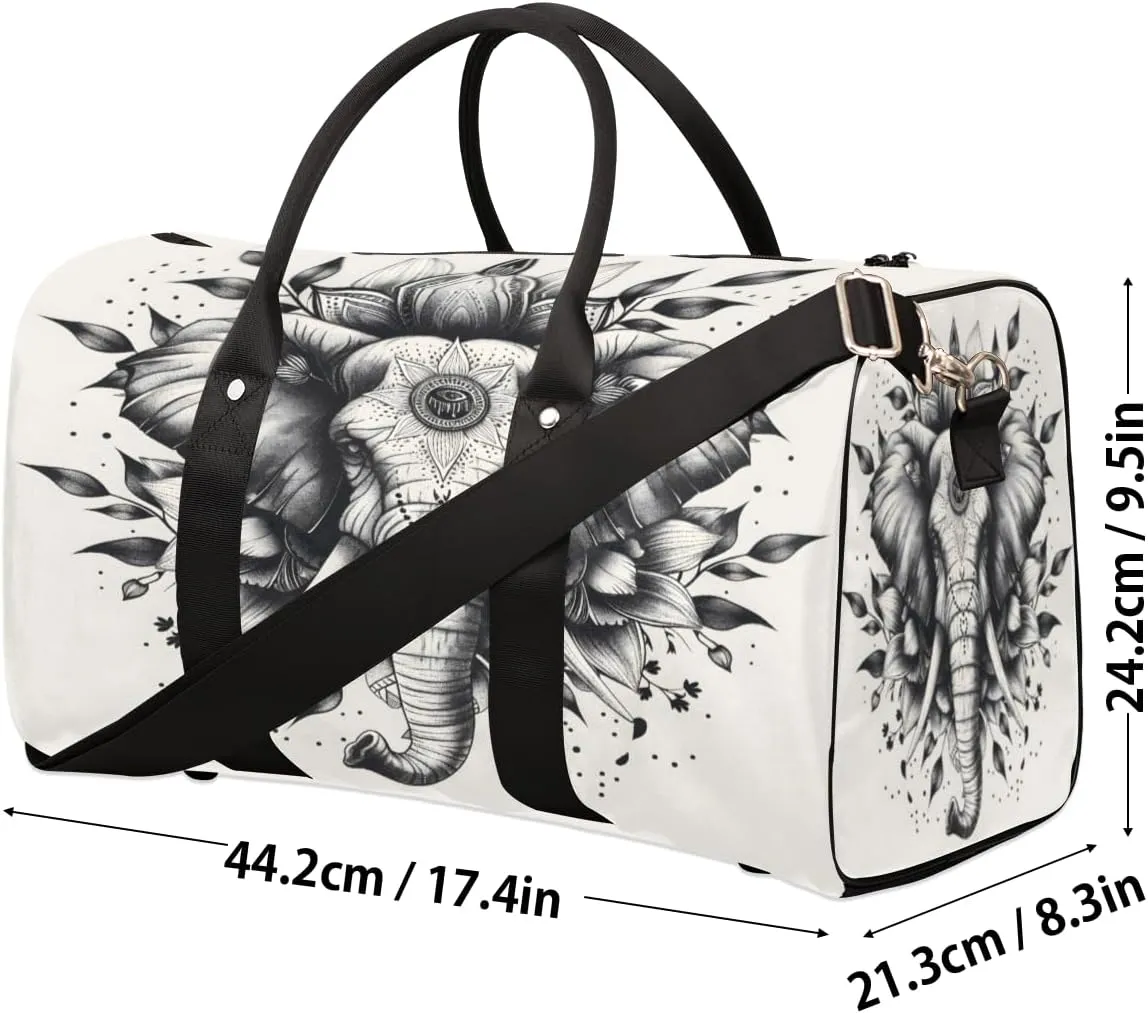 Animal Elephant Travel Duffle Bag, Sports Gym Bags for Women Men, Carry On Weekender Overnight Workout Airplane Trips Bag