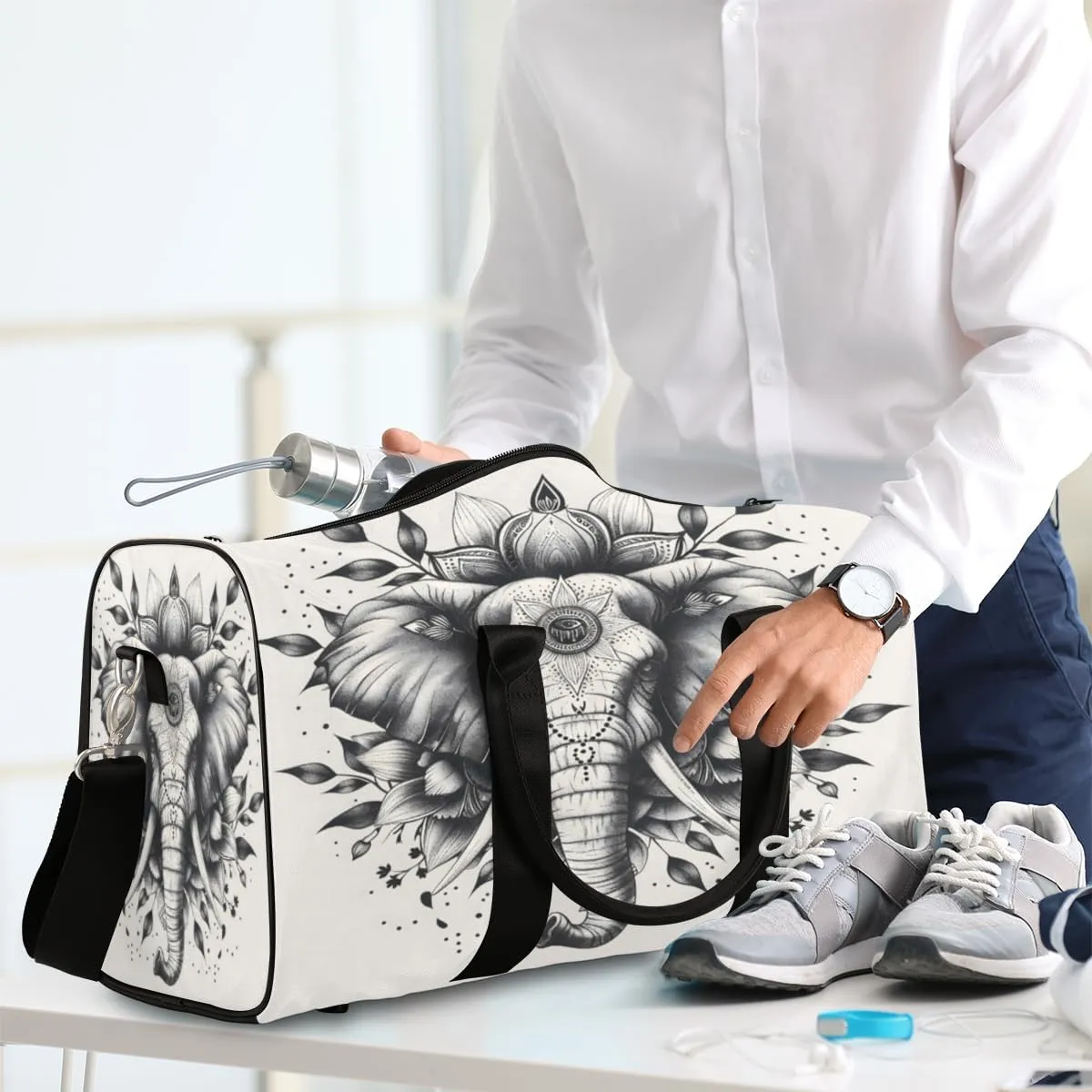Animal Elephant Travel Duffle Bag, Sports Gym Bags for Women Men, Carry On Weekender Overnight Workout Airplane Trips Bag