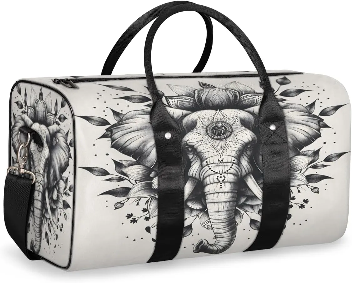 Animal Elephant Travel Duffle Bag, Sports Gym Bags for Women Men, Carry On Weekender Overnight Workout Airplane Trips Bag
