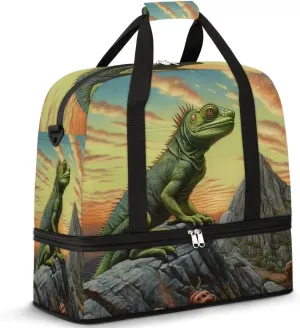 Animal Lizards Landscape Travel Duffel Bag with Foldable Shoe Compartment Shoulder Tote Travel Weekend Bag Sports Gym Overnight Bags
