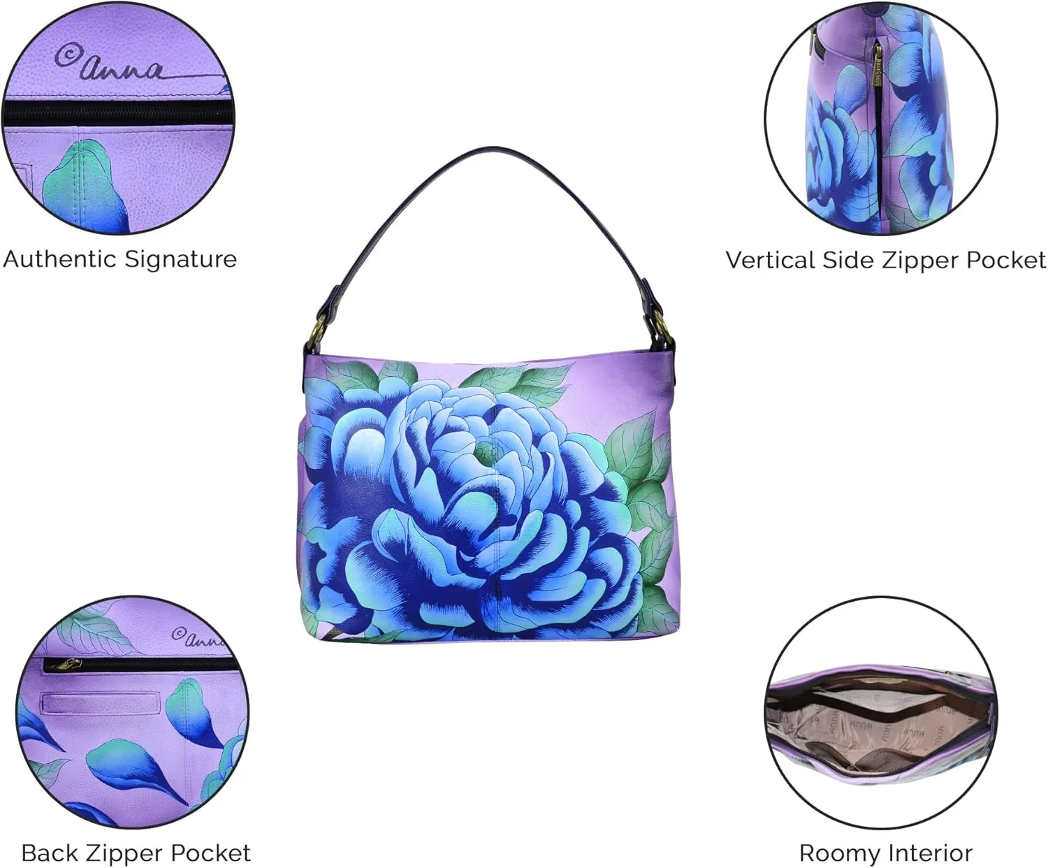 Anna by Anuschka Hand Painted Leather Women's Large Shoulder Hobo