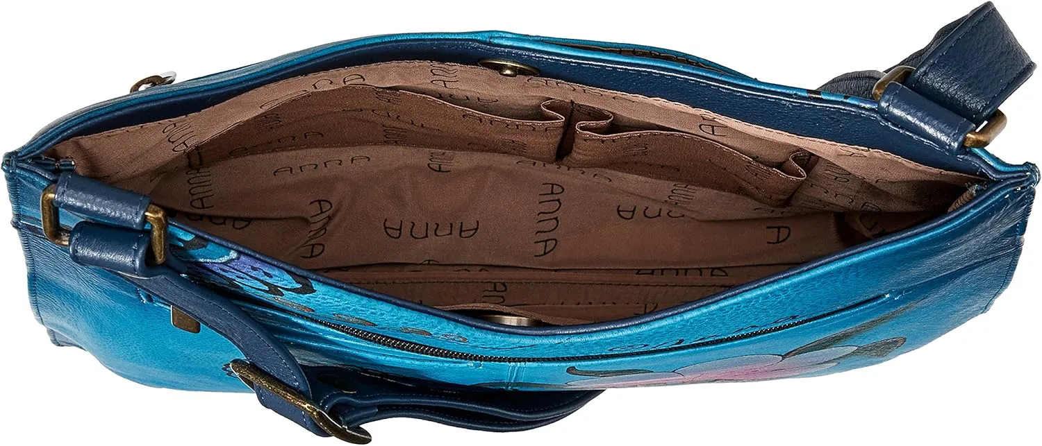 Anna by Anuschka Hand Painted Leather Women's V Top Large Crossbody