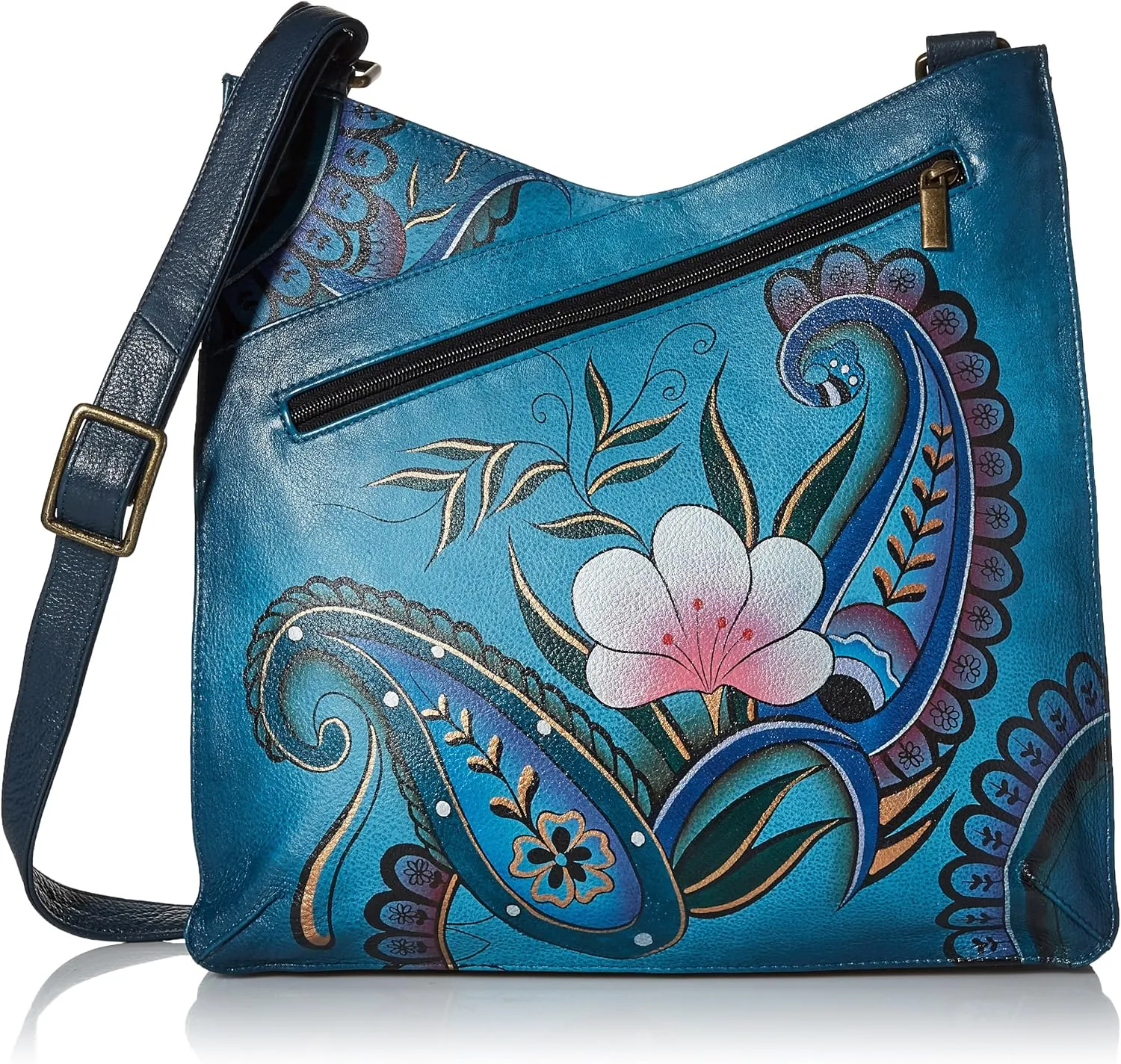 Anna by Anuschka Hand Painted Leather Women's V Top Large Crossbody