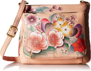 Anna by Anuschka Hand Painted Women’s Genuine Leather Medium Crossbody Handbag,