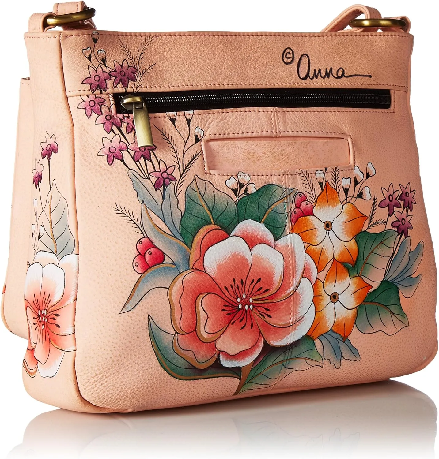 Anna by Anuschka Hand Painted Women’s Genuine Leather Medium Crossbody Handbag,