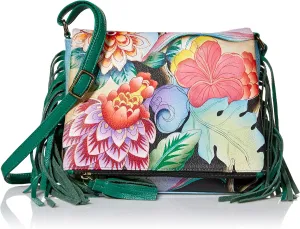 Anna by Anuschka Women's Genuine Leather Flap-Over Cross Body | Hand Painted Original Artwork | Whimsical Garden