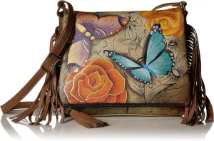 Anna by Anuschka Women's Genuine Leather Flap-Over Cross Body | Hand Painted Original Artwork