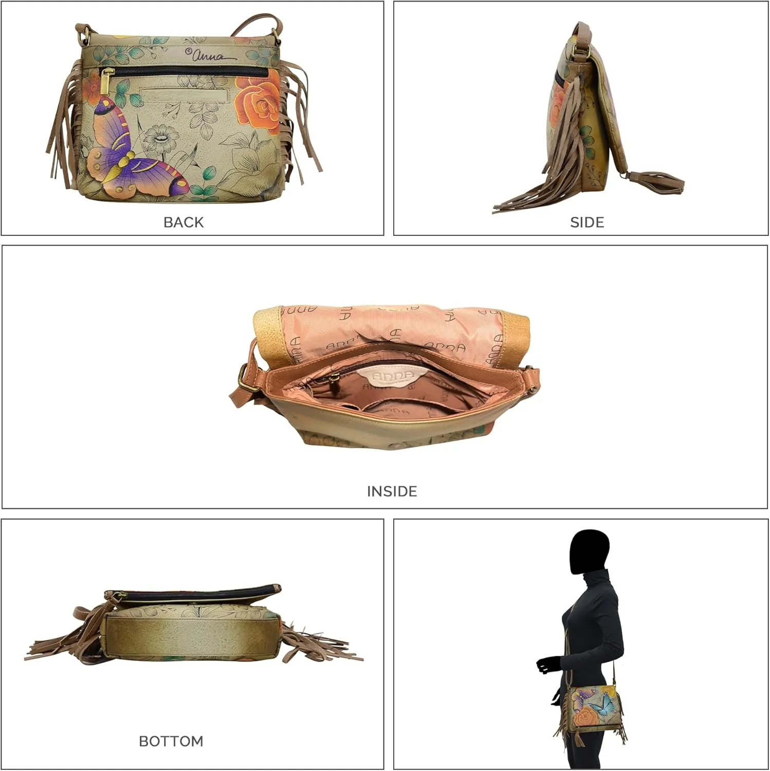 Anna by Anuschka Women's Genuine Leather Flap-Over Cross Body | Hand Painted Original Artwork