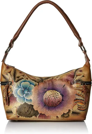 Anna by Anuschka Women's Genuine Leather, Hand Painted - Medium East-West Hobo, Zip-Top Shoulder Bag