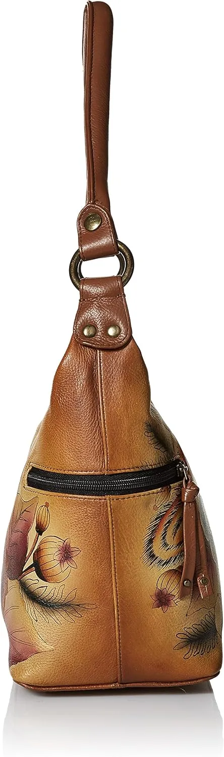 Anna by Anuschka Women's Genuine Leather, Hand Painted - Medium East-West Hobo, Zip-Top Shoulder Bag