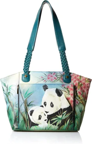 Anna by Anuschka Women's Genuine Leather Large East-West Braided Handle Tote Bag - Hand Painted Original Artwork