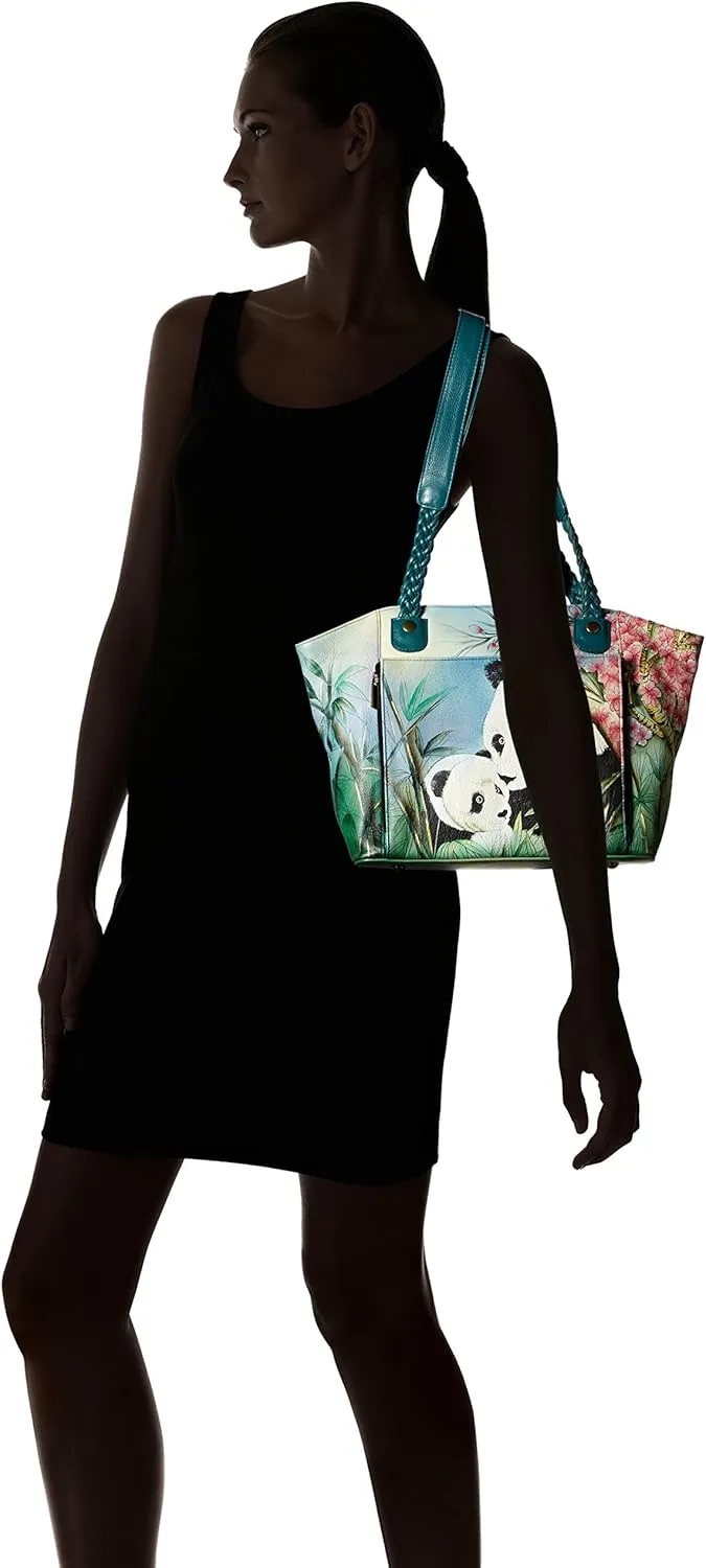 Anna by Anuschka Women's Genuine Leather Large East-West Braided Handle Tote Bag - Hand Painted Original Artwork