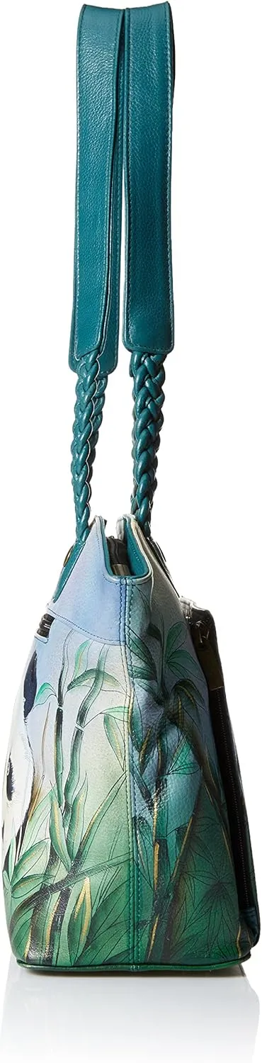 Anna by Anuschka Women's Genuine Leather Large East-West Braided Handle Tote Bag - Hand Painted Original Artwork