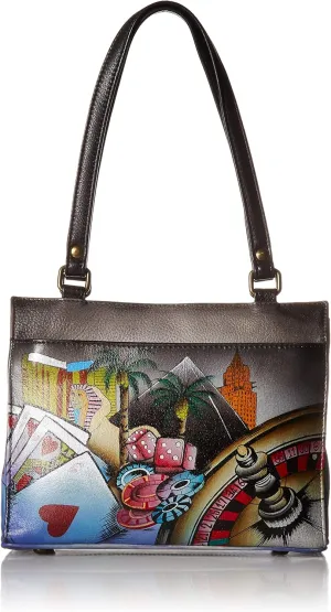 Anna by Anuschka Women's Genuine Leather Large Zip-Top Satchel | Hand Painted Original Artwork | Zip-Top Organizer