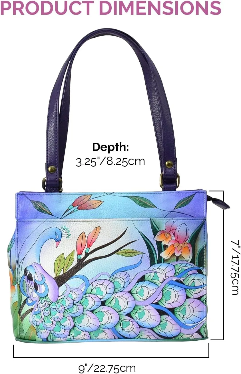 Anna by Anuschka Women's Genuine Leather Large Zip-Top Satchel | Hand Painted Original Artwork | Zip-Top Organizer