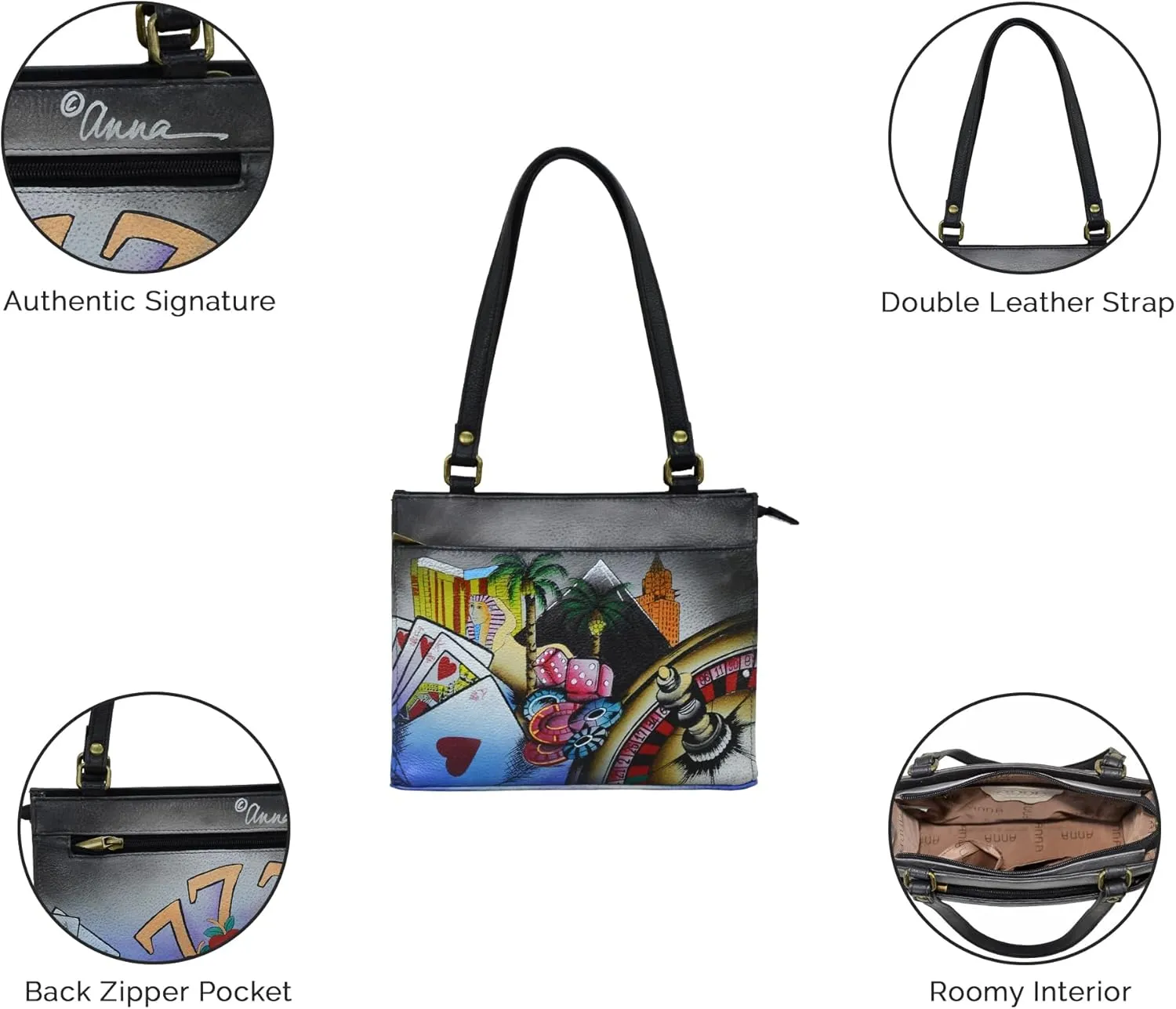 Anna by Anuschka Women's Genuine Leather Large Zip-Top Satchel | Hand Painted Original Artwork | Zip-Top Organizer
