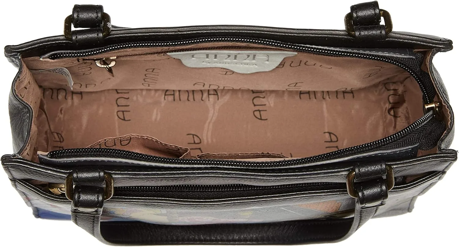 Anna by Anuschka Women's Genuine Leather Large Zip-Top Satchel | Hand Painted Original Artwork | Zip-Top Organizer