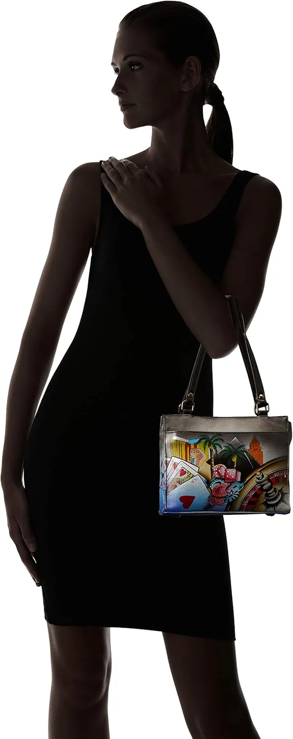 Anna by Anuschka Women's Genuine Leather Large Zip-Top Satchel | Hand Painted Original Artwork | Zip-Top Organizer