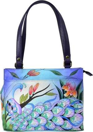 Anna by Anuschka Women's Genuine Leather Large Zip-Top Satchel | Hand Painted Original Artwork | Zip-Top Organizer
