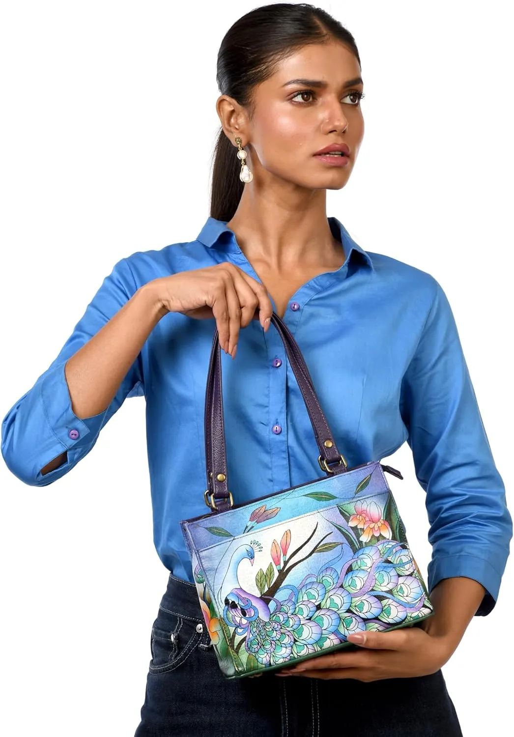 Anna by Anuschka Women's Genuine Leather Large Zip-Top Satchel | Hand Painted Original Artwork | Zip-Top Organizer