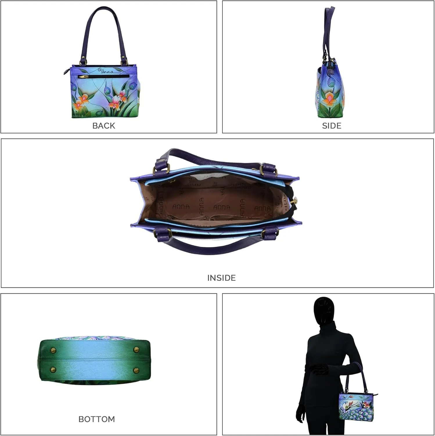 Anna by Anuschka Women's Genuine Leather Large Zip-Top Satchel | Hand Painted Original Artwork | Zip-Top Organizer