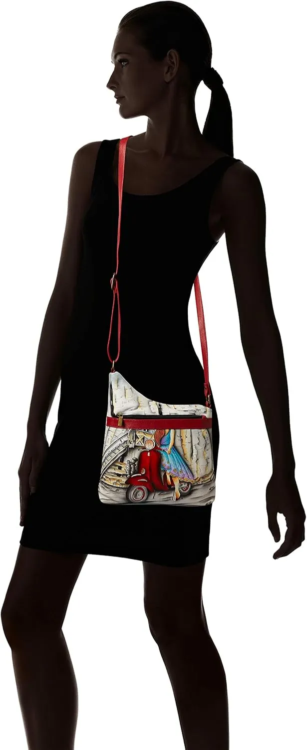 Anna by Anuschka Women's Genuine Leather Medium Asymmetric Cross Body | Hand Painted Original Artwork