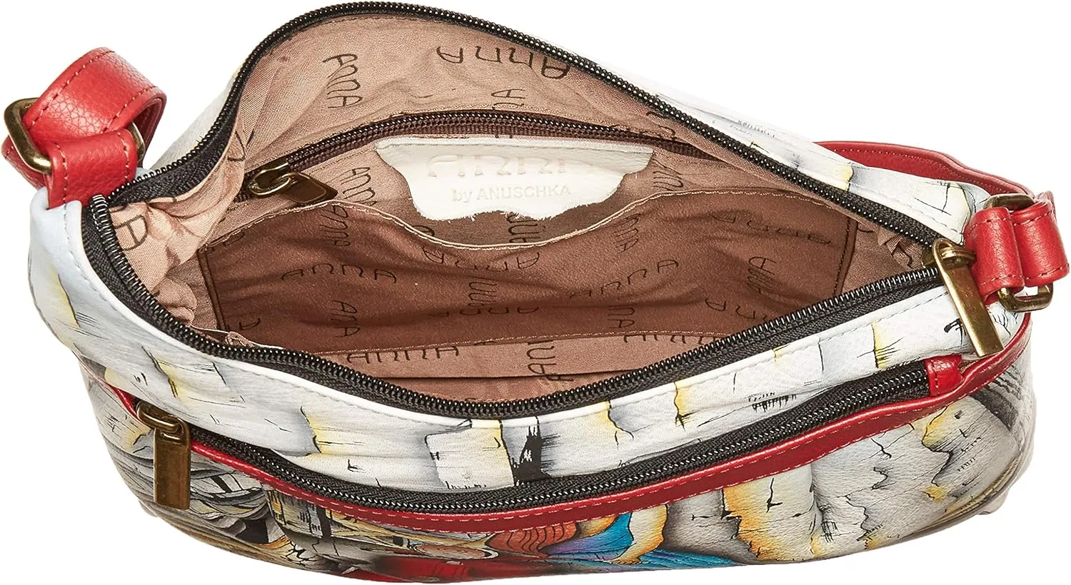 Anna by Anuschka Women's Genuine Leather Medium Asymmetric Cross Body | Hand Painted Original Artwork
