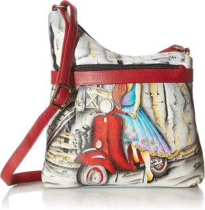 Anna by Anuschka Women's Genuine Leather Medium Asymmetric Cross Body | Hand Painted Original Artwork