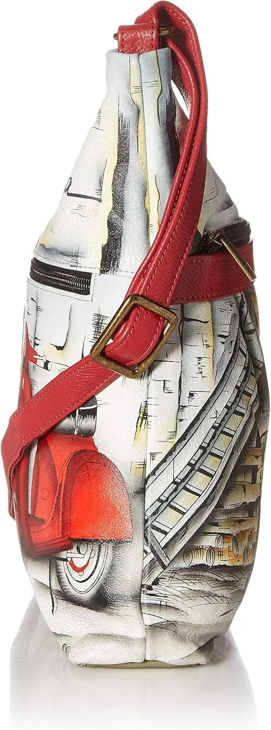 Anna by Anuschka Women's Genuine Leather Medium Asymmetric Cross Body | Hand Painted Original Artwork