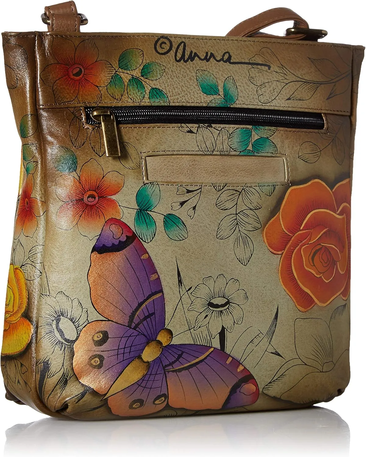 Anna by Anuschka Women's Genuine Leather Medium Crossbody | Hand Painted Original Artwork