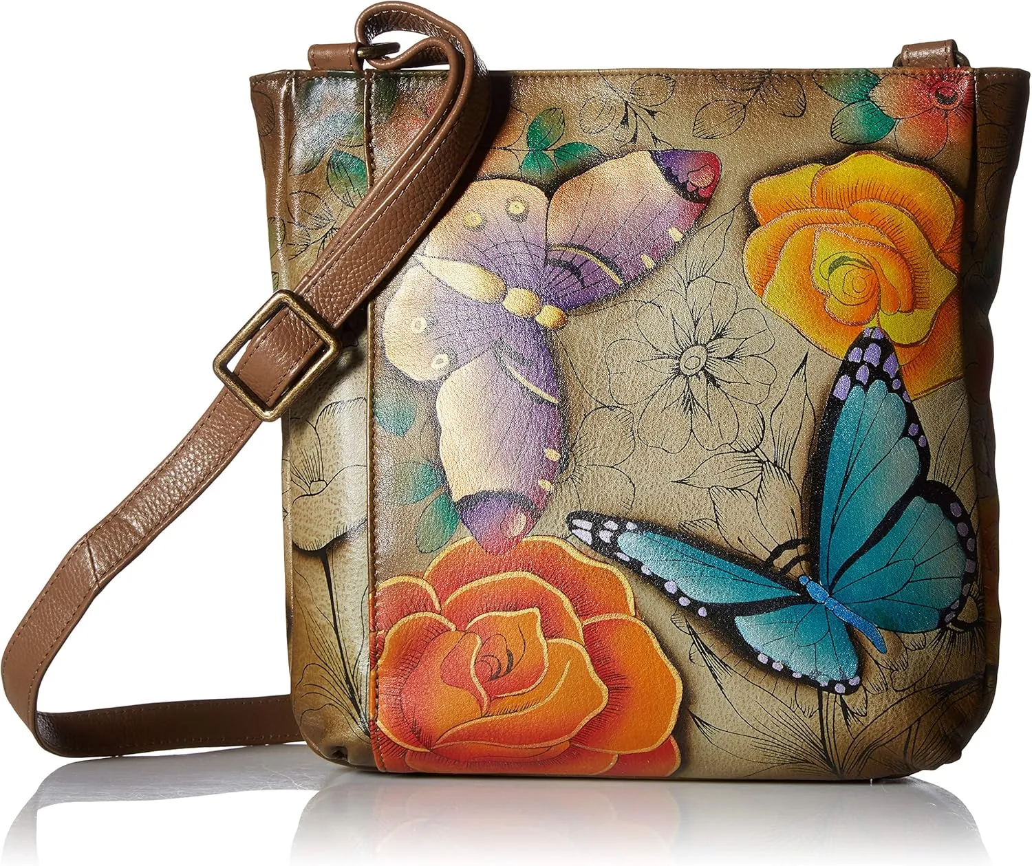 Anna by Anuschka Women's Genuine Leather Medium Crossbody | Hand Painted Original Artwork