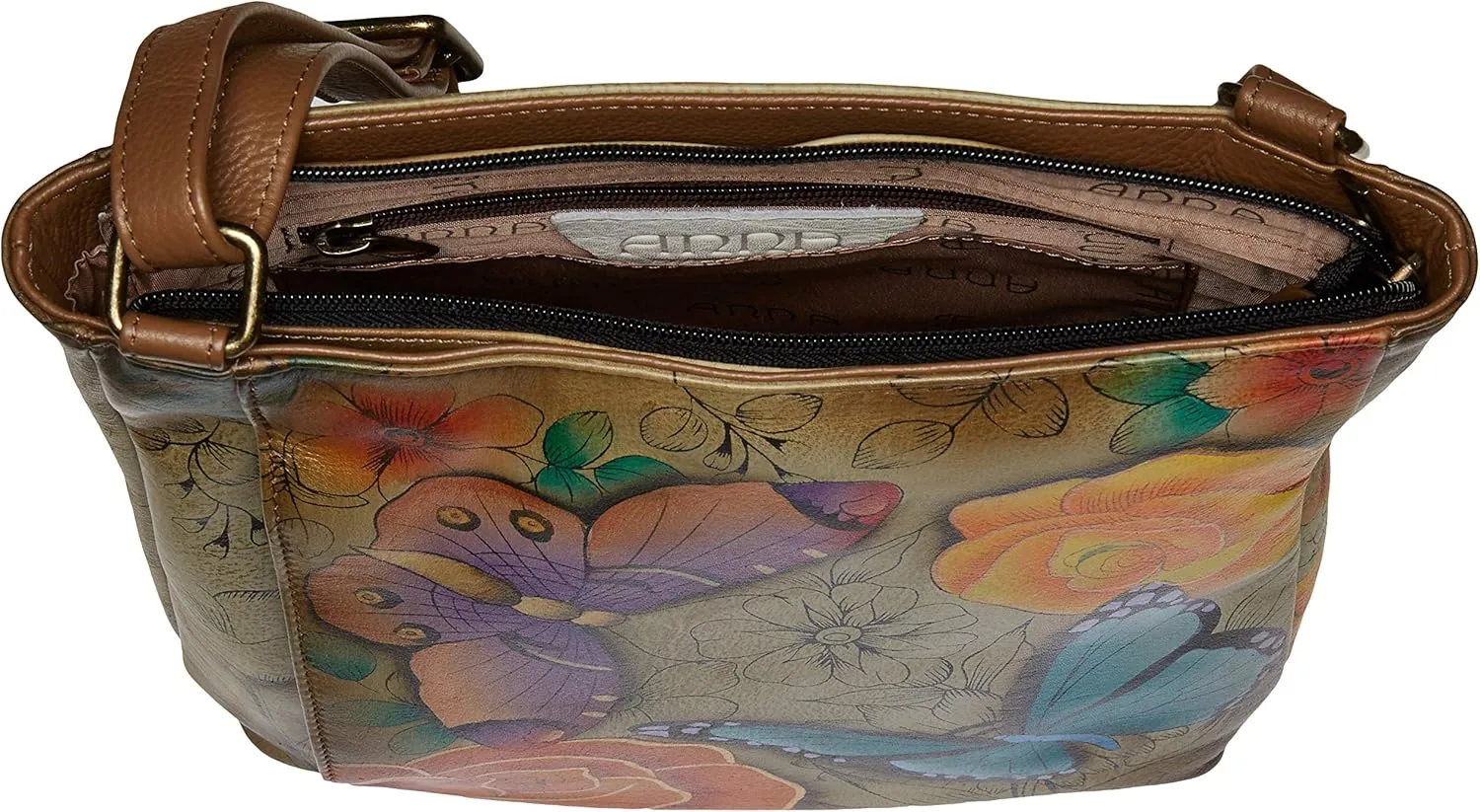 Anna by Anuschka Women's Genuine Leather Medium Crossbody | Hand Painted Original Artwork