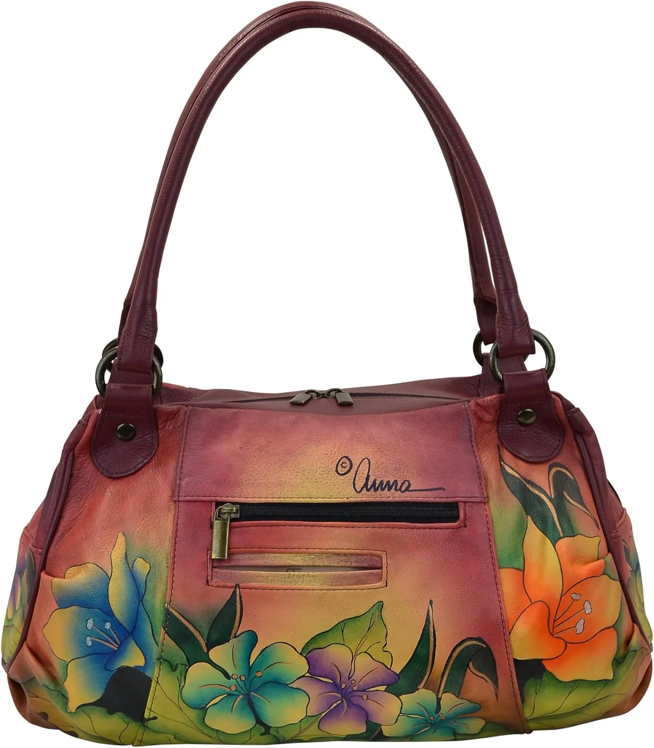 Anna by Anuschka Women’s Genuine Leather Ruched Hobo Shoulder Bag - Original Artwork