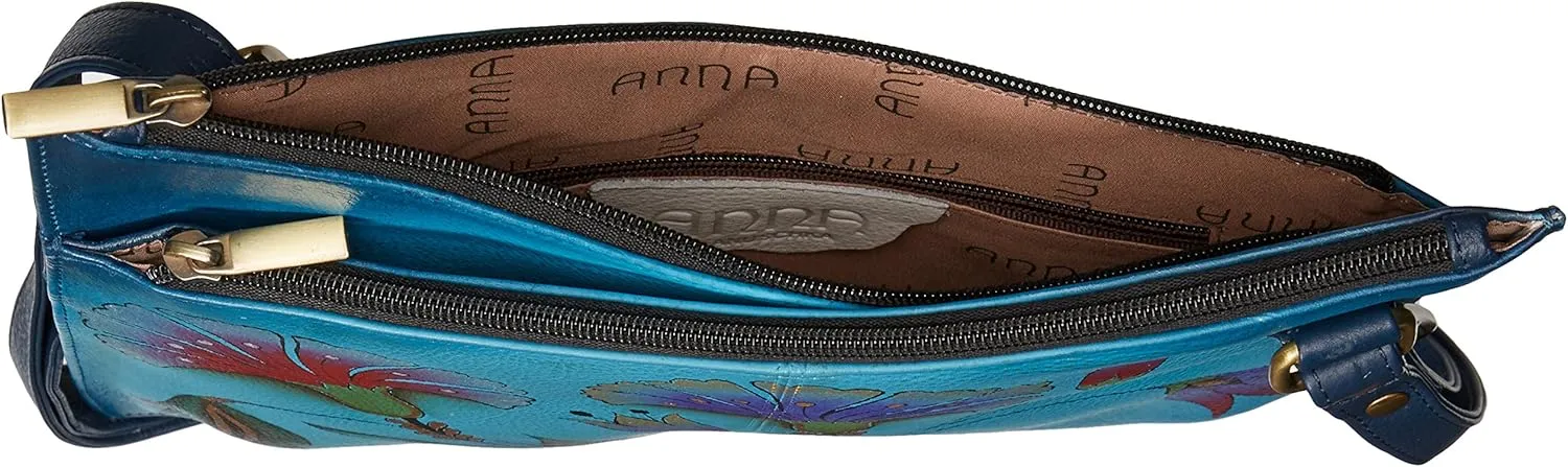 Anna by Anuschka Women's Genuine Leather V Top Multicompartment Cross Body| Hand Painted Original Artwork