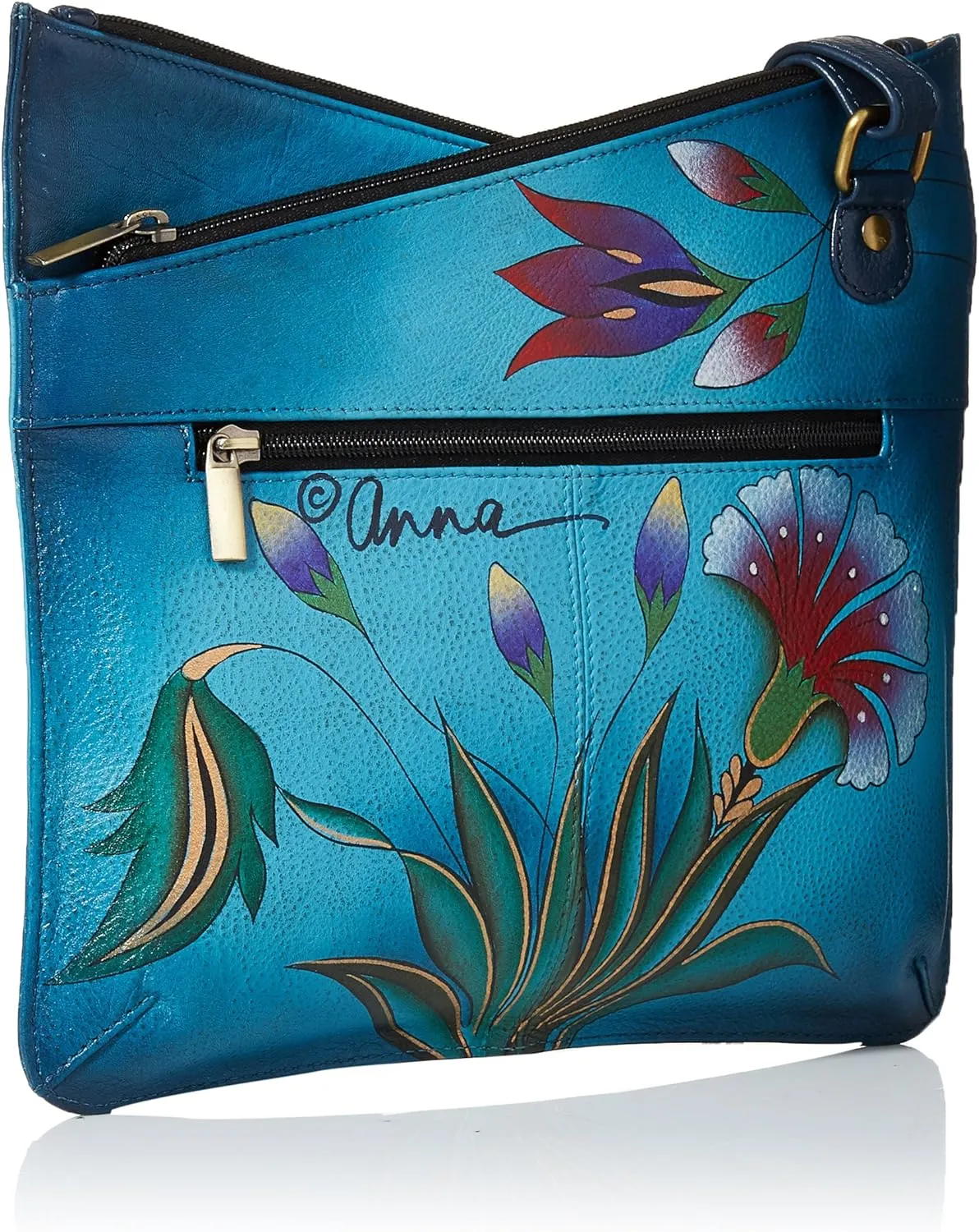 Anna by Anuschka Women's Genuine Leather V Top Multicompartment Cross Body| Hand Painted Original Artwork