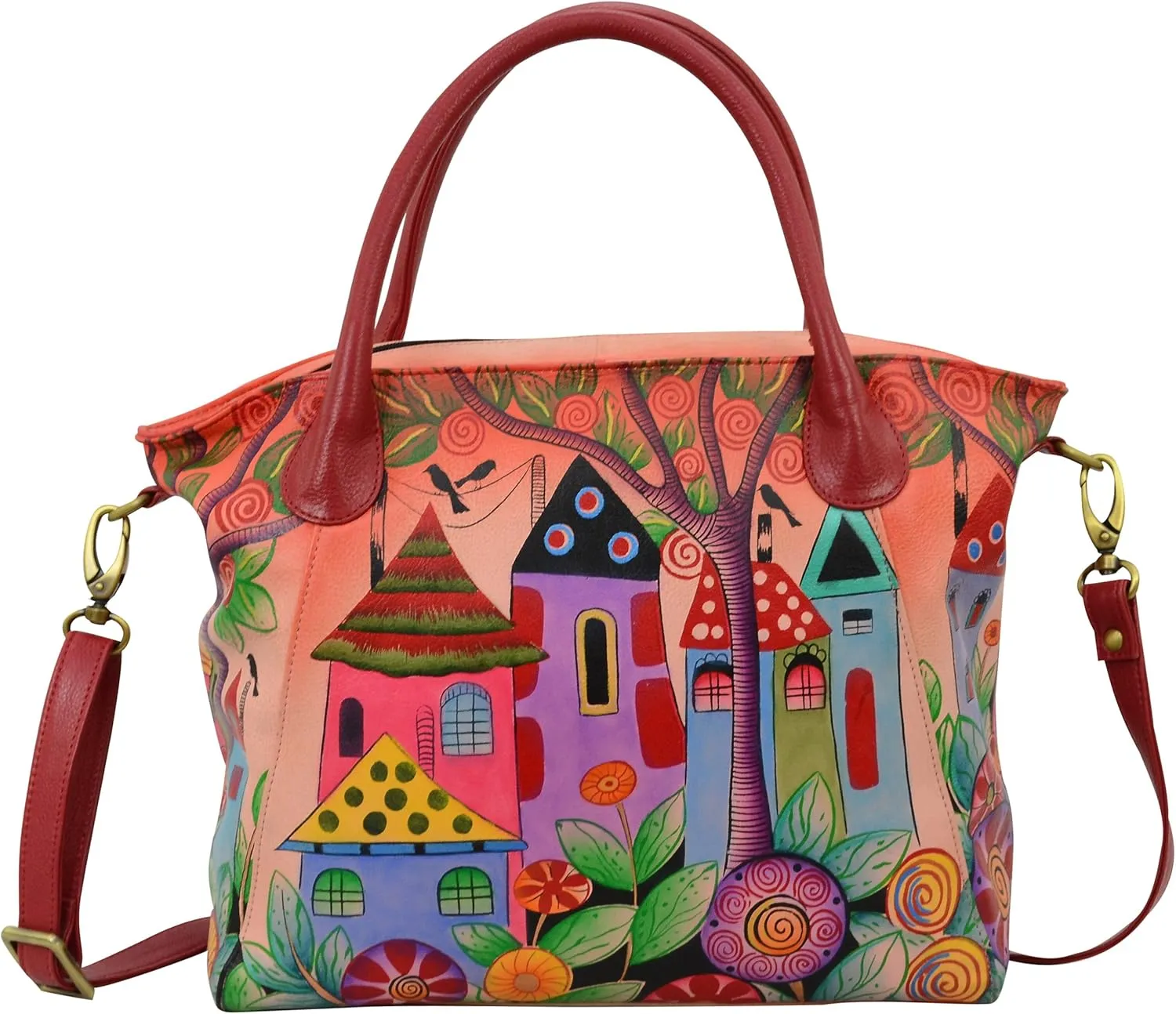Anna by Anuschka Women's Leather Large Slouch Tote Bag, Hand Painted Original Artwork