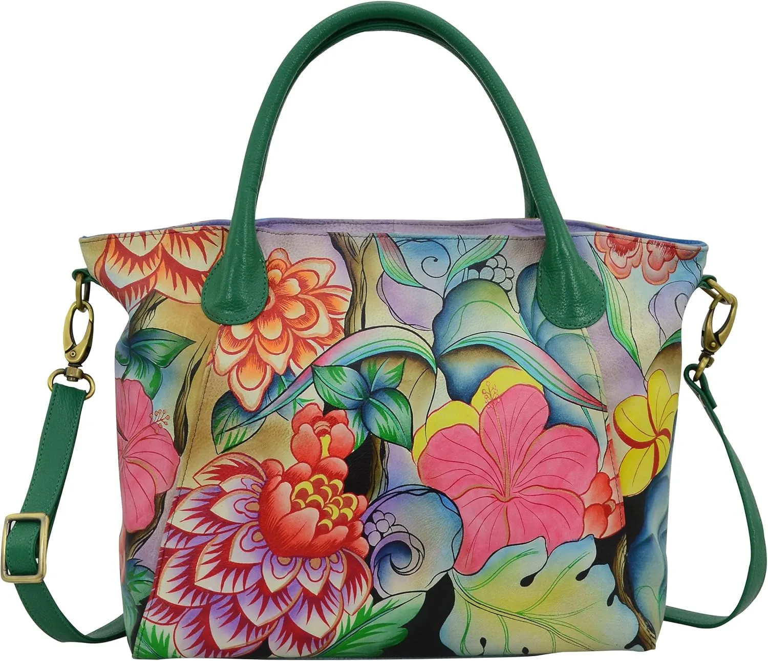 Anna by Anuschka Women's Leather Large Slouch Tote Bag, Hand Painted Original Artwork