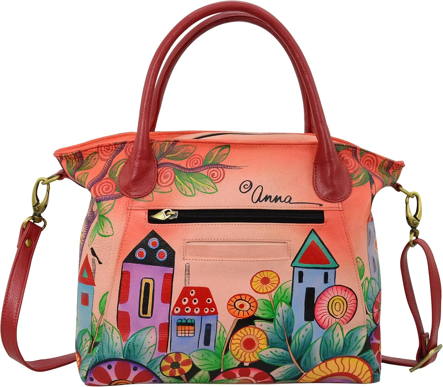 Anna by Anuschka Women's Leather Large Slouch Tote Bag, Hand Painted Original Artwork