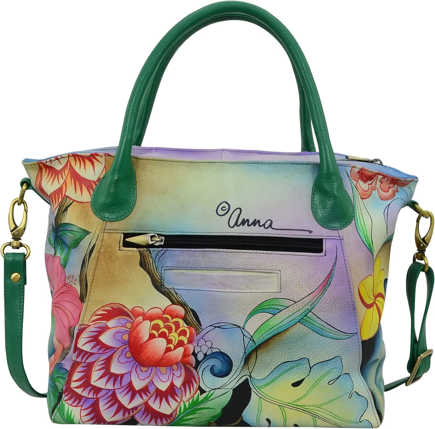 Anna by Anuschka Women's Leather Large Slouch Tote Bag, Hand Painted Original Artwork