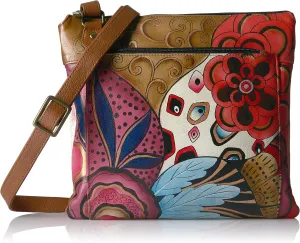 Anna by Anuschka,handpainted Leather Cross Body Saddle