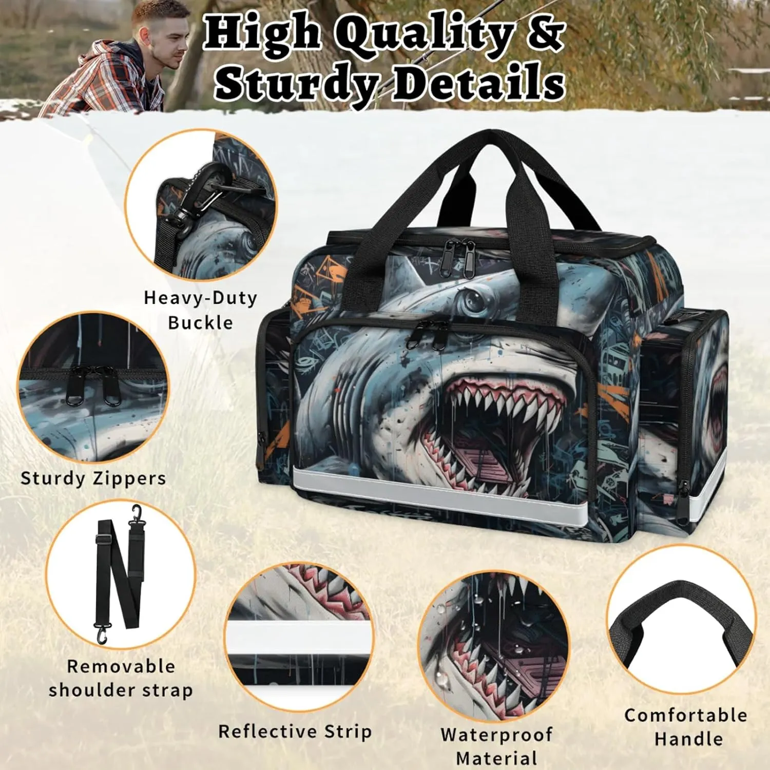 Anti-Scratch Duffle Bag for Travel 25x17.7x11.2 Inch - Waterproof Duffel Bag for Camping Fitness, Durable EMS Gear for First Responders Shark