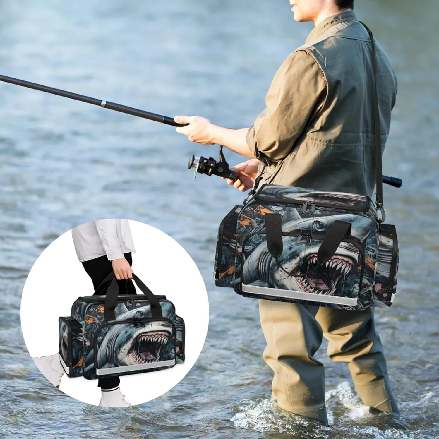 Anti-Scratch Duffle Bag for Travel 25x17.7x11.2 Inch - Waterproof Duffel Bag for Camping Fitness, Durable EMS Gear for First Responders Shark
