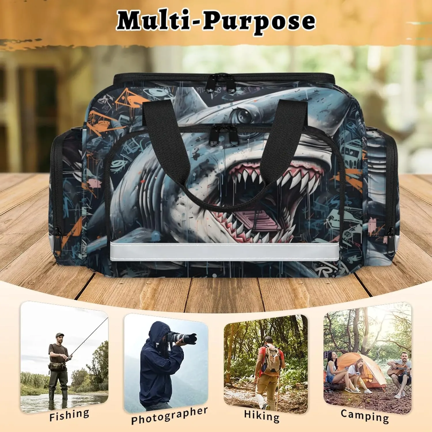 Anti-Scratch Duffle Bag for Travel 25x17.7x11.2 Inch - Waterproof Duffel Bag for Camping Fitness, Durable EMS Gear for First Responders Shark