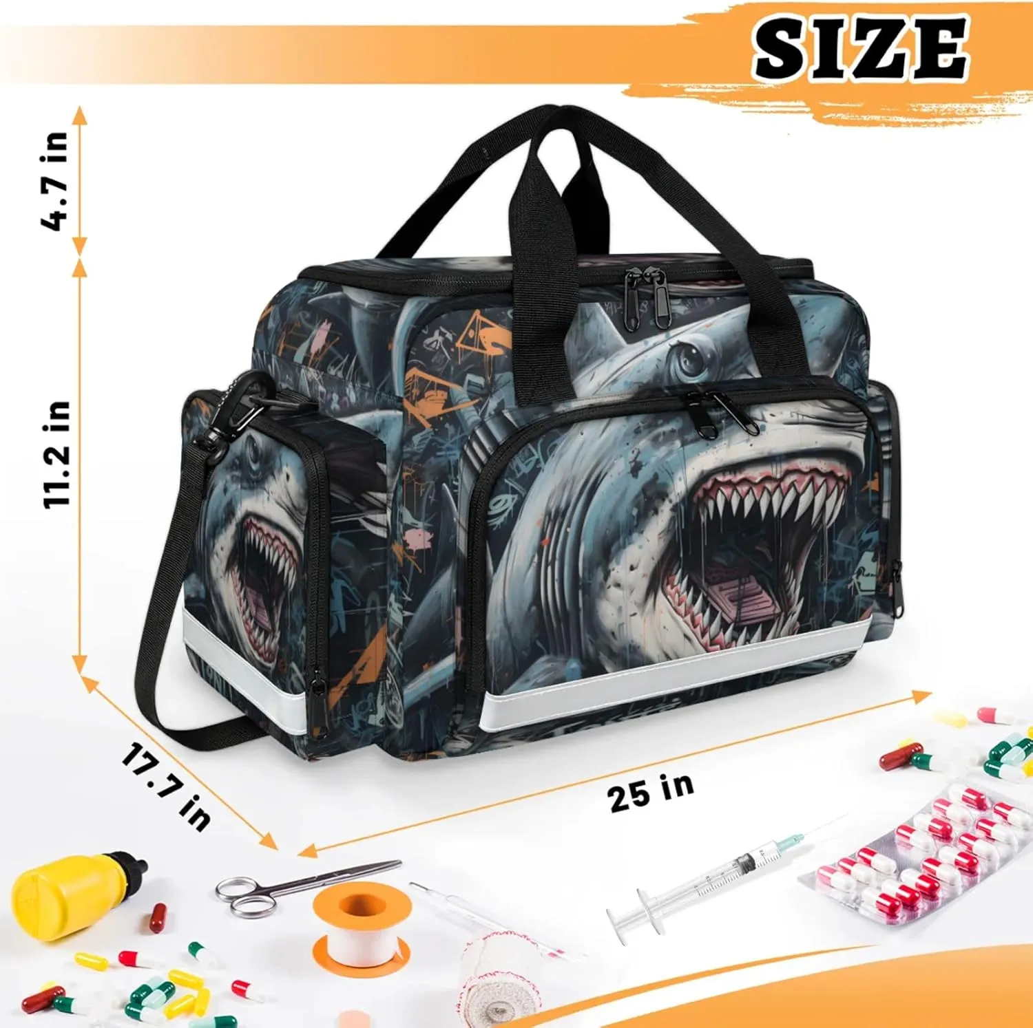 Anti-Scratch Duffle Bag for Travel 25x17.7x11.2 Inch - Waterproof Duffel Bag for Camping Fitness, Durable EMS Gear for First Responders Shark