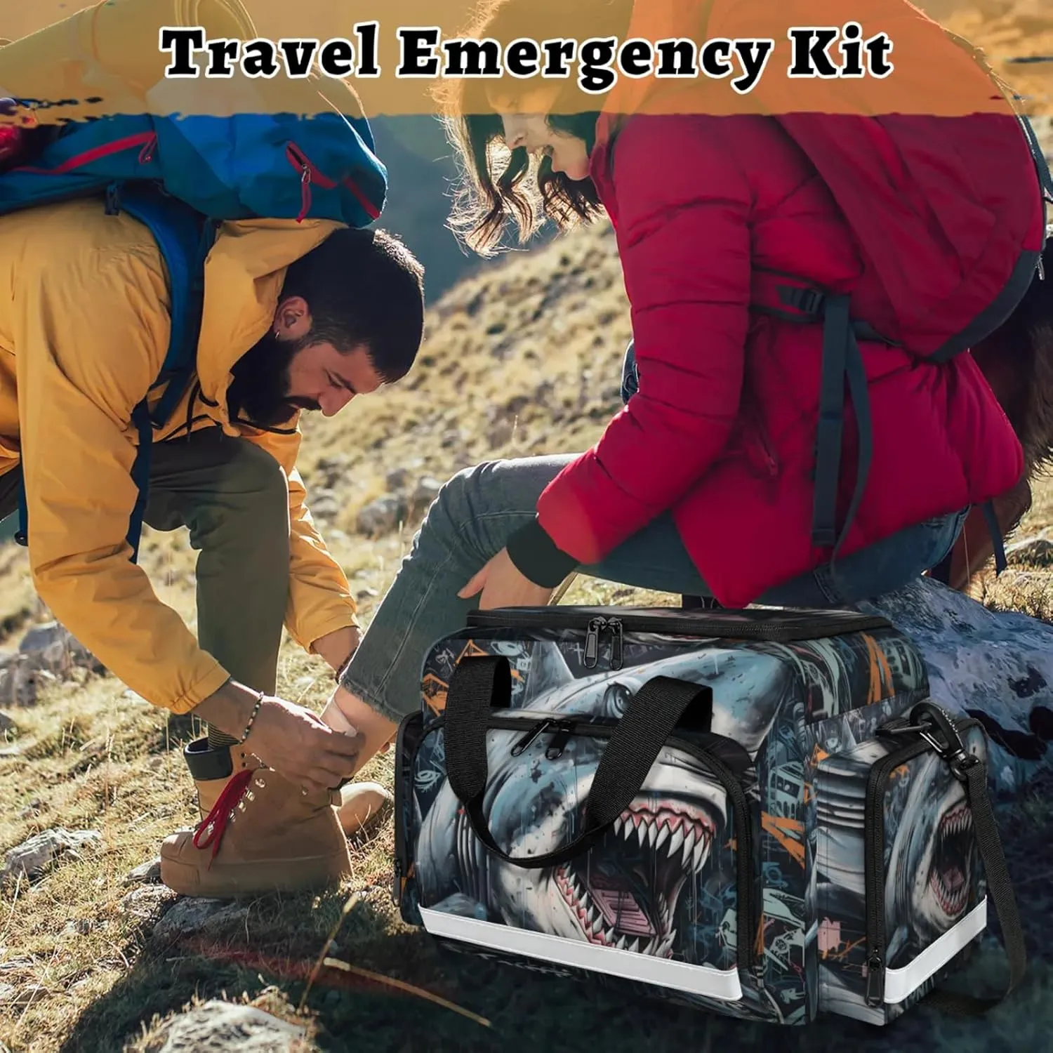 Anti-Scratch Duffle Bag for Travel 25x17.7x11.2 Inch - Waterproof Duffel Bag for Camping Fitness, Durable EMS Gear for First Responders Shark