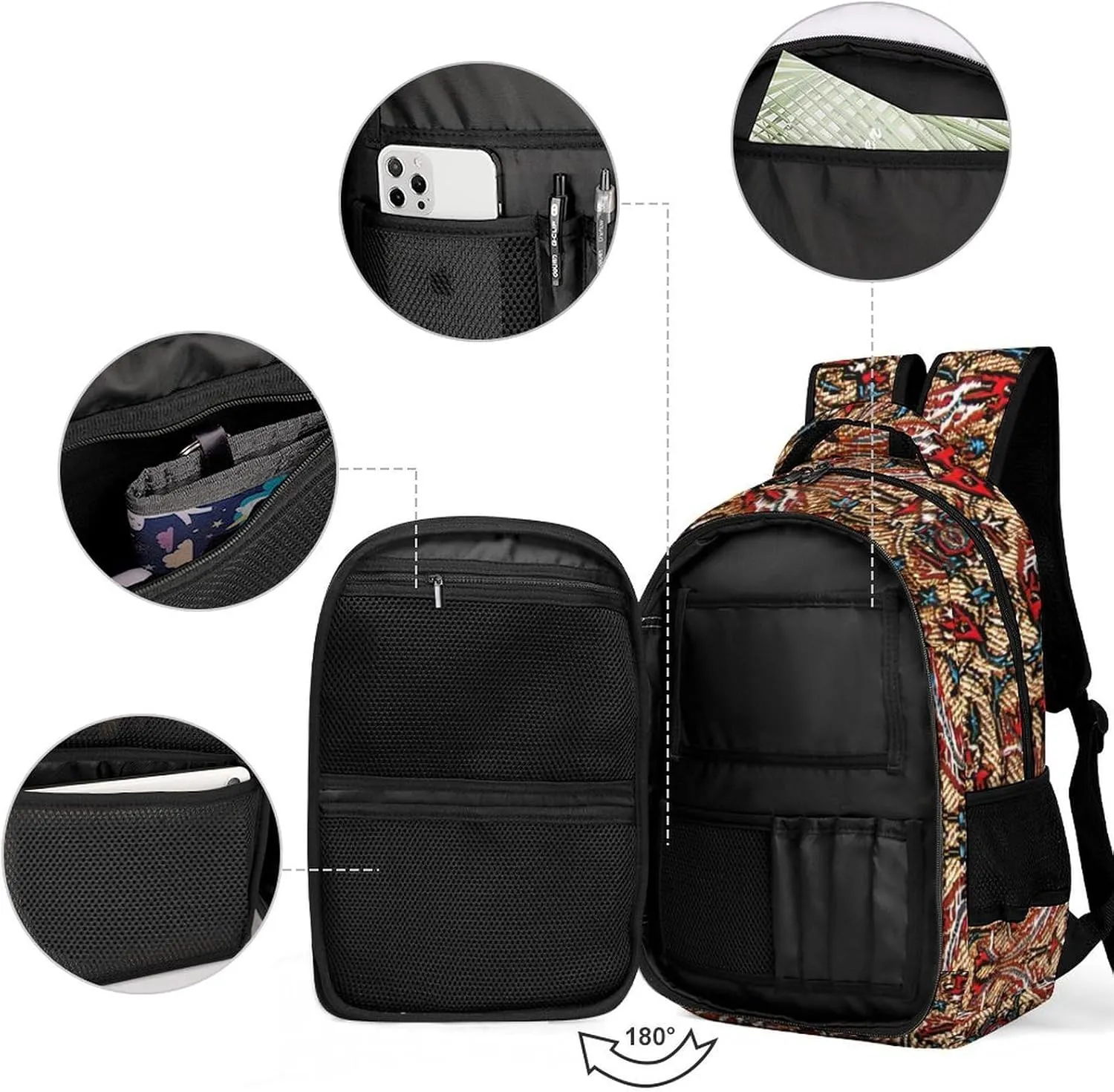 Antique Persian Pattern Large Capacity, Lightweight, And Stylish Pocket Double Backpack